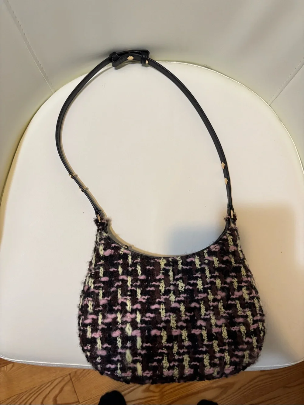 Tory Burch Multicolor Tweed Hobo Shoulder Bag with Black Strap